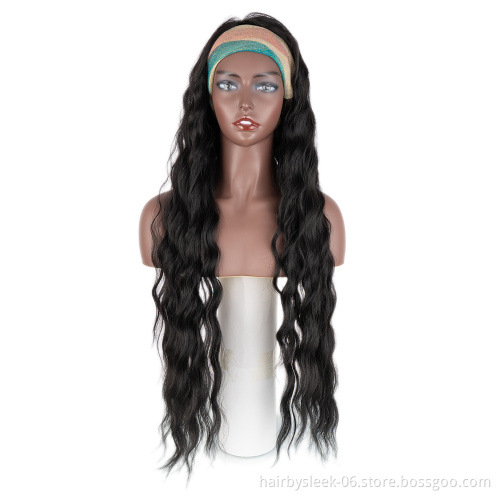 High Temperature synthetic hair deep wave 38 inches long natural fashion color wholesale hair wigs headband wig for black women
